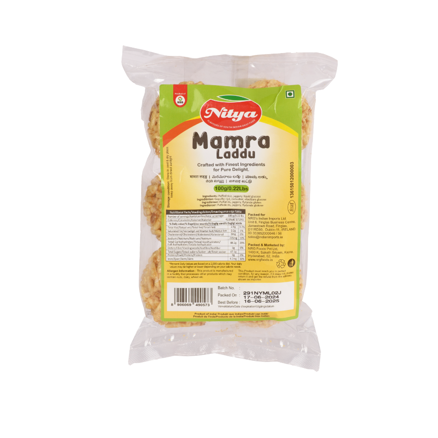 Nitya Murmura Ladoo 100g pack - traditional gur murmura laddu made with puffed rice and jaggery