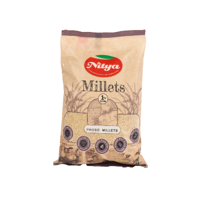 Front view of Nitya Proso Millet 1kg pack - premium quality natural broomcorn millet.