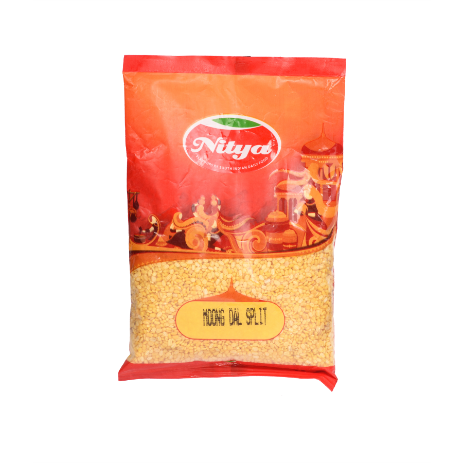 Front view of Nitya 2kg moong dal split yellow pack - premium yellow split mung beans for healthy cooking