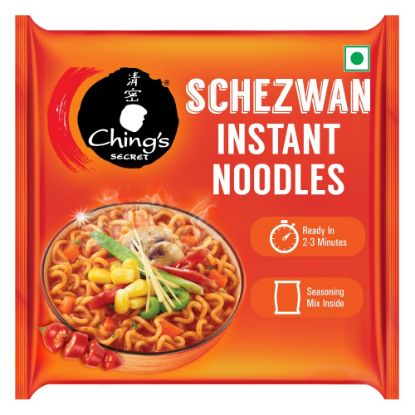 Front view of Ching's Schezwan instant noodles pack - spicy Indian Schezwan noodles