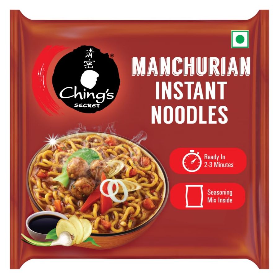 Front view of Ching's Secret Manchurian Instant Noodles 240g pack - authentic veg Manchurian noodles.