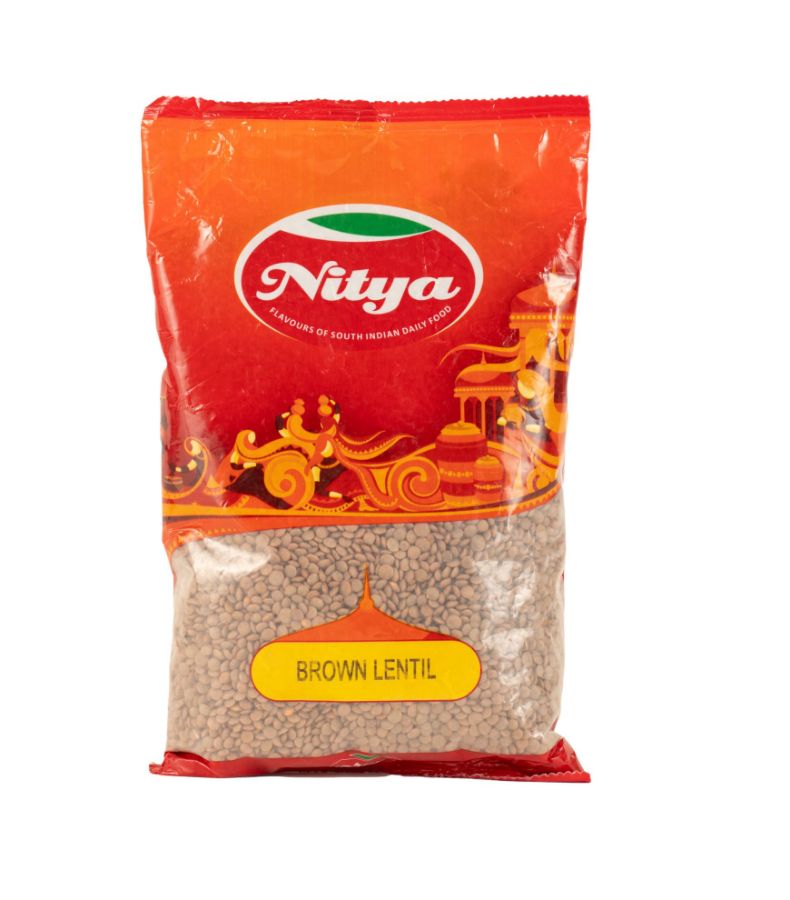 Front view of Nitya 1kg Brown Masoor Dal pack - premium quality dried brown lentils for cooking