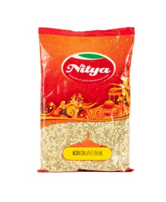 Front view of Nitya 1kg moong dal split chilka - premium split green mung beans with skin