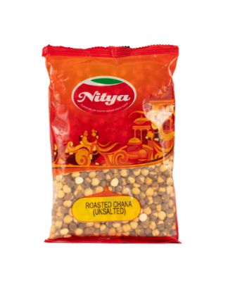 Front view of Nitya 250g Roasted Chana Unsalted pack - healthy bhuna chana snack