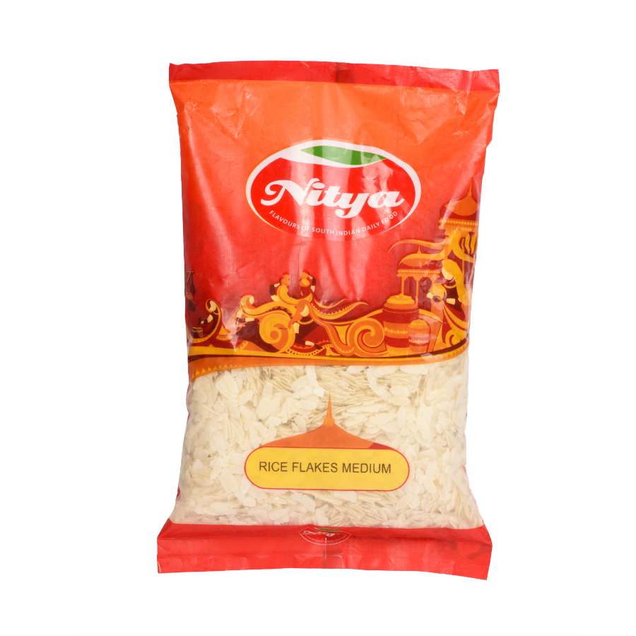 Front view of Nitya Poha Thin White 400g pack - premium quality rice flakes.