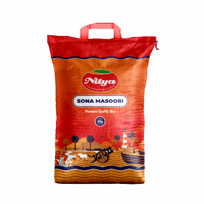Nitya Sona Masoori Rice 5kg bag - premium quality South Indian medium-grain rice