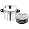 Front view of Stainless Steel Idly Cooker with 4 Plates - high-quality idly maker